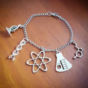 Science Charm Bracelet — Microscope, Atom, DNA & Serotonin